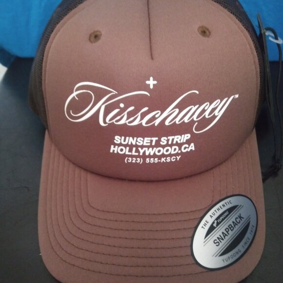 Kiss Chacey Sunset Strip Hollywood CA Brown 5 panel Address Trucker Hat - Picture 3 of 4